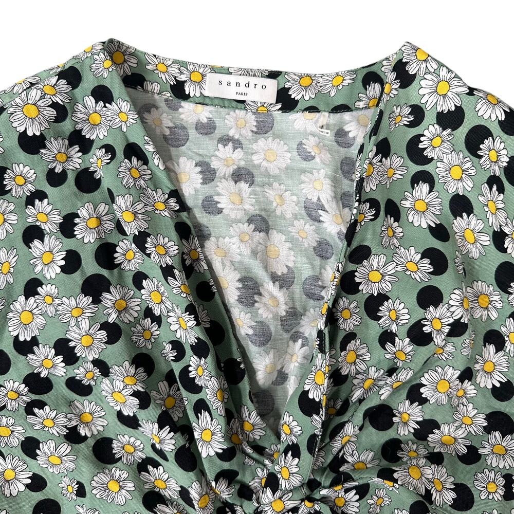 Sandro Women's Angele Ruched Floral Printed Linen-Blend Mini Dress Size 40 US 8 - Picture 6 of 10